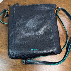 Mywalit Soft Black Leather Skinny Simple Shoulder Crossbody Purse Bag